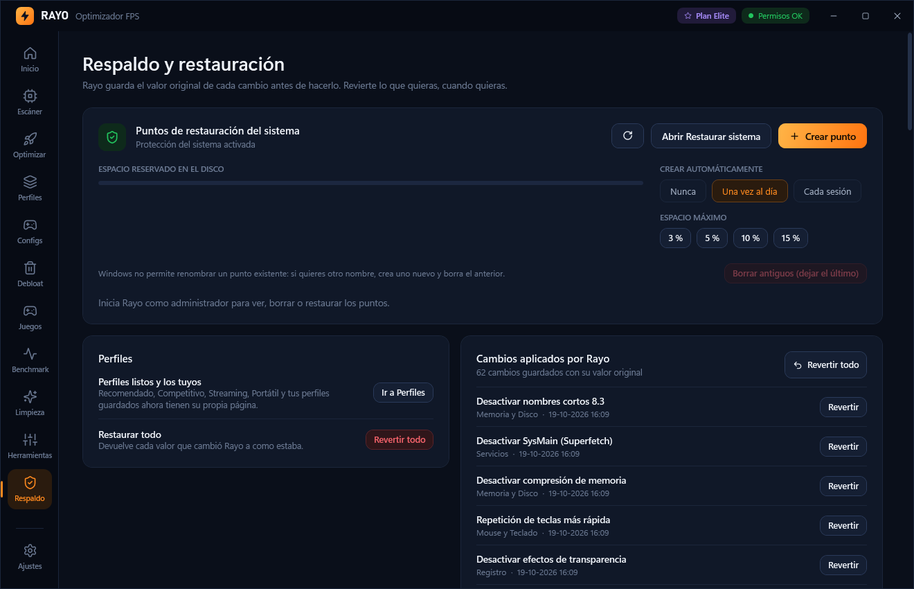Respaldo y puntos de restauración